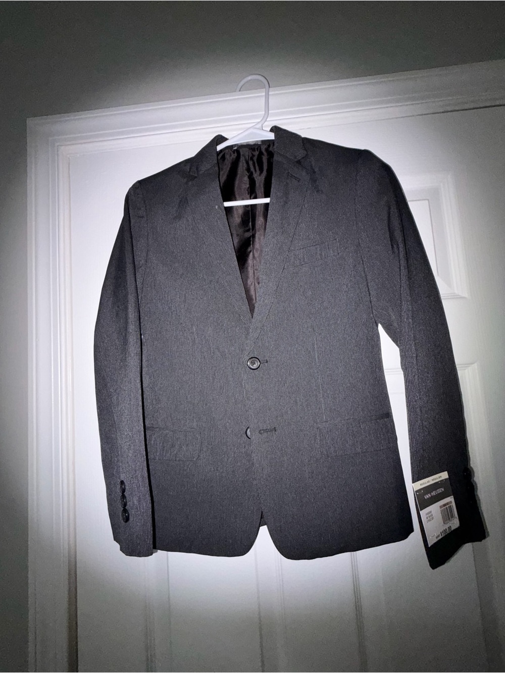 Van Heusen Boys Black & Charcoal Gray Striped Two-Button Blazer